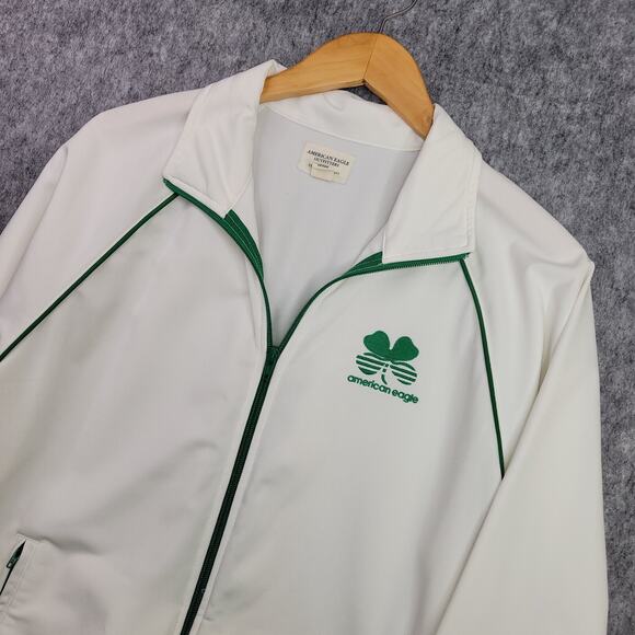 American Eagle Full Zip Track Jacket Clover Size Medium White Green Y2k Read - Picture 2 of 13